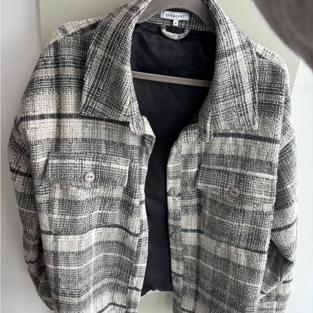 Crescent Black and White Plaid Utility Jacket